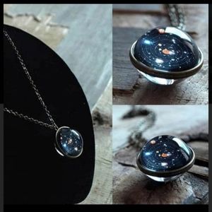New Double Sided Glass Crystal Ball Solar System Universe Necklace.